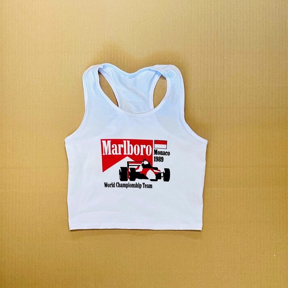 Marlboro White Graphic Crop Tank Top